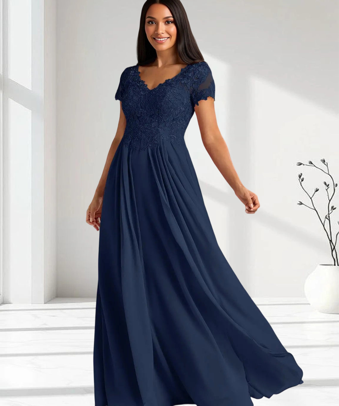 Augday Dunja A-Line V-Neck Lace Chiffon Dress