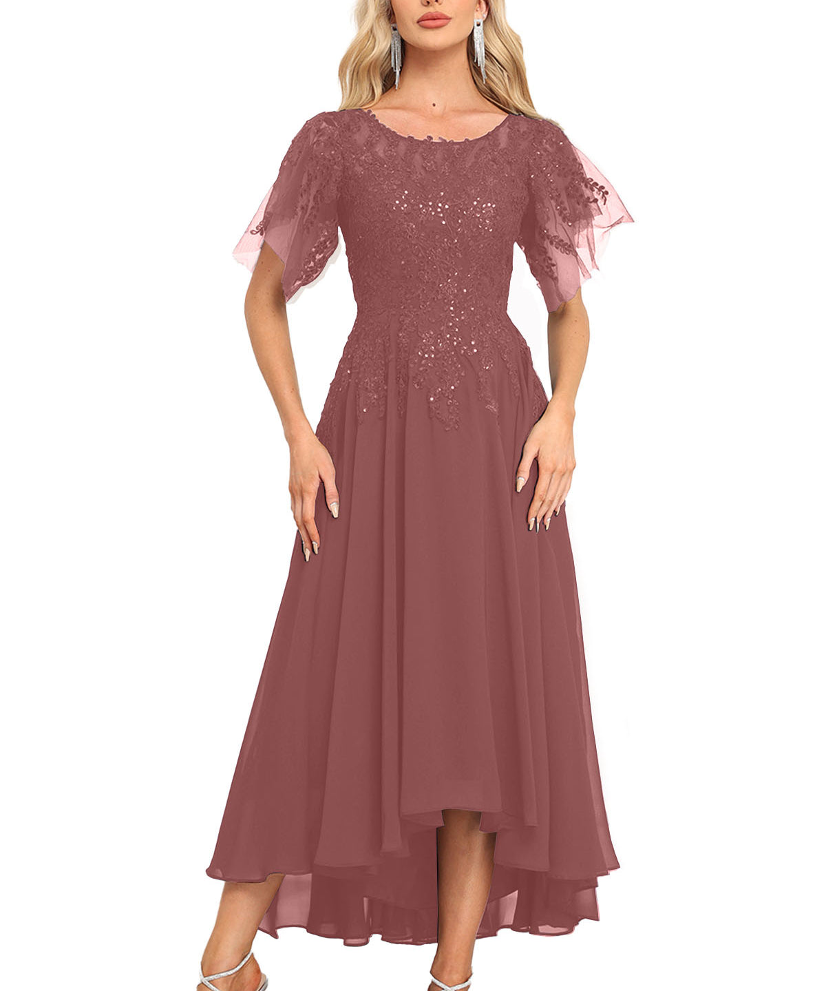 Augday Chiffon Lace Sequins Mother of the Bridesmaid Dresses