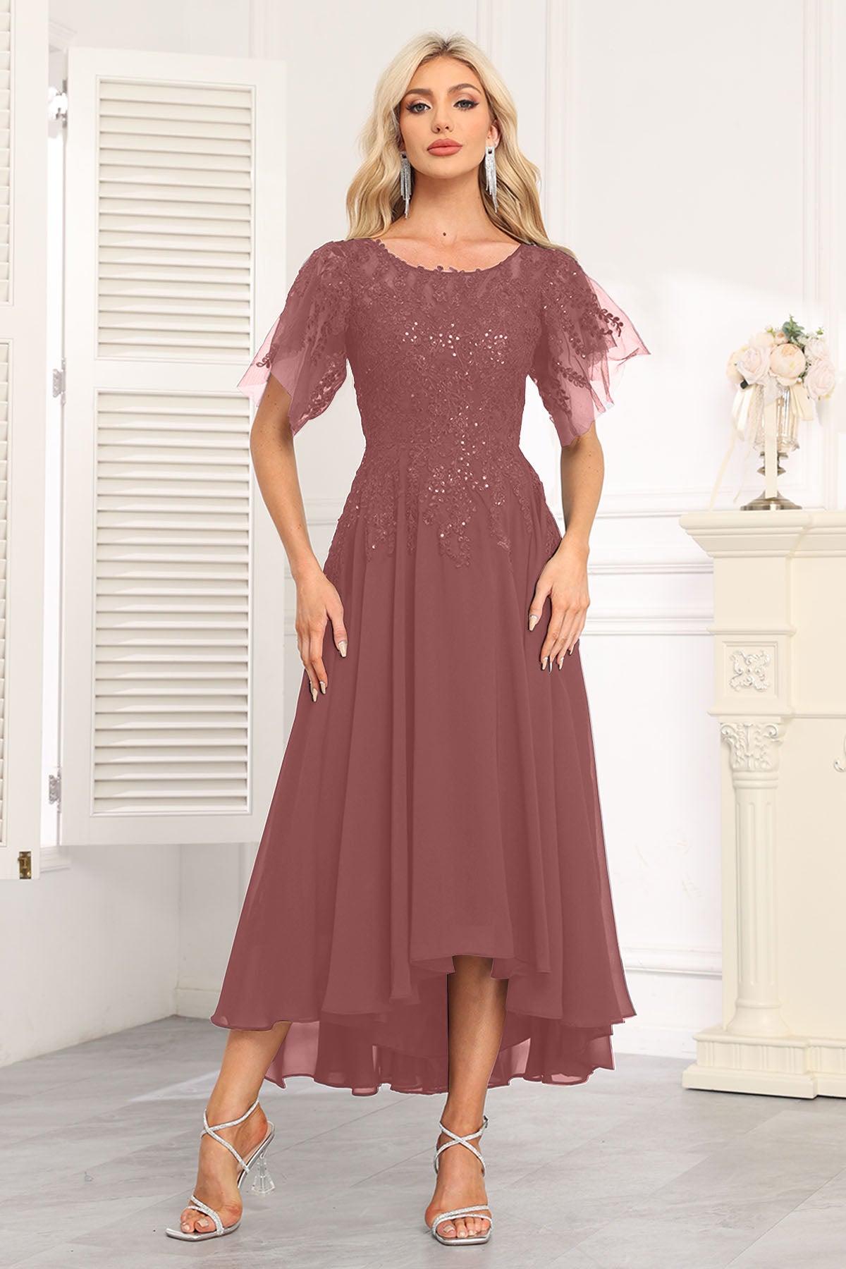 Augday Chiffon Lace Sequins Mother of the Bridesmaid Dresses