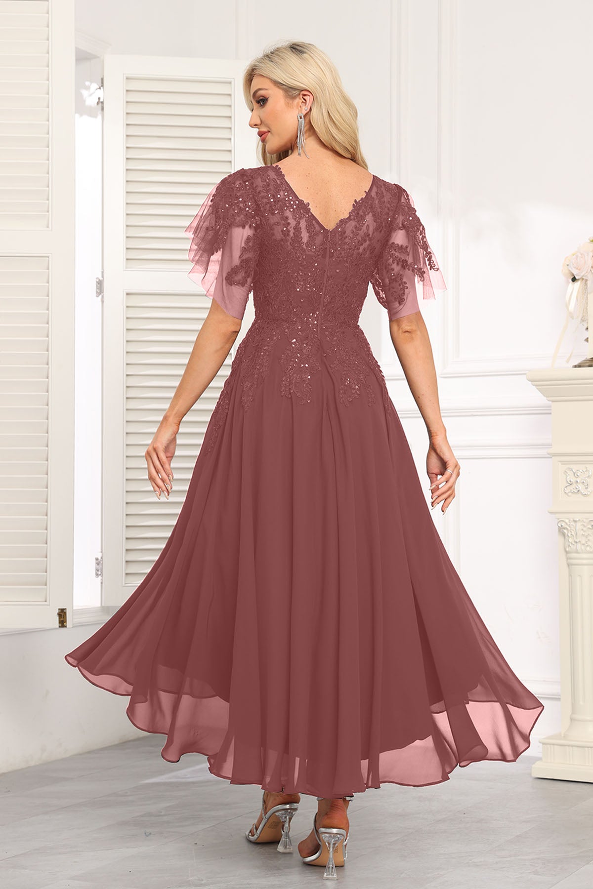 Augday Chiffon Lace Sequins Mother of the Bridesmaid Dresses