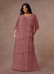 Augday OHara A-Line V-Neck Chiffon Dress Plus Size