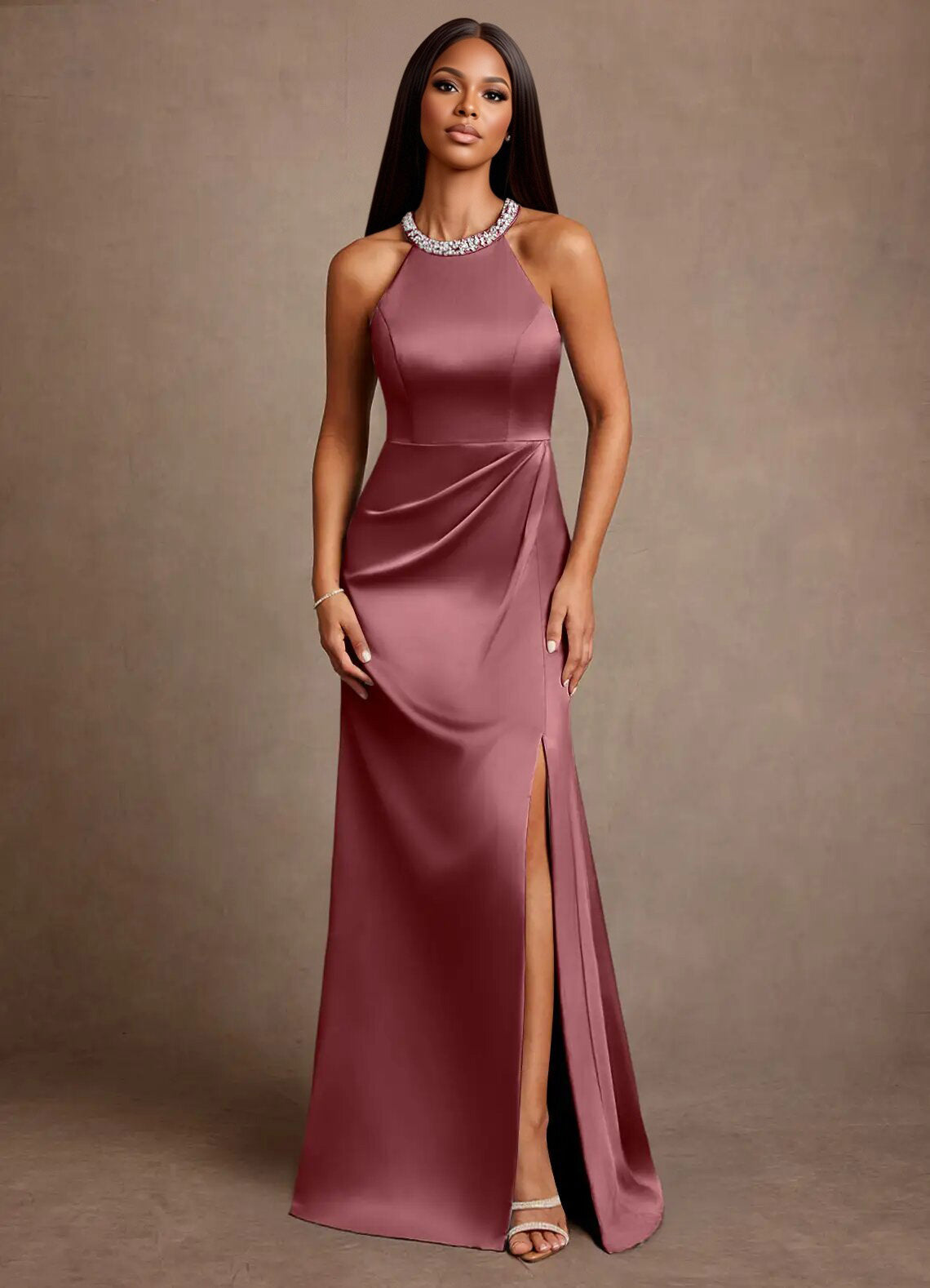 Augday Lawrence A-Line Pleated Stretch Satin Dress