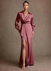 Augday Jacinta Sheath Pleated Stretch Satin Dress