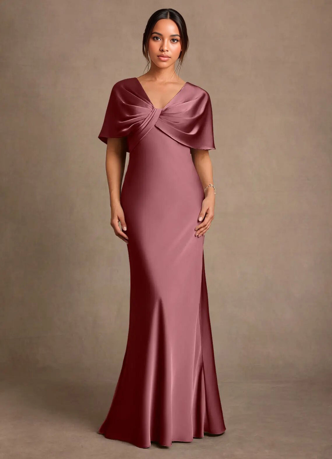 Augday Dosia Sheath Pleated Stretch Satin Dress