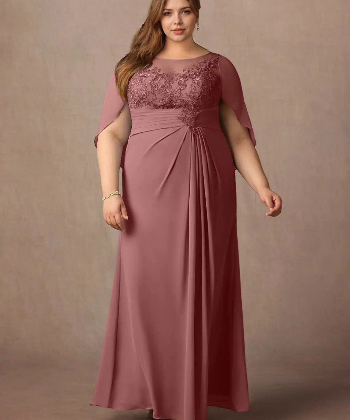 Augday Hera Mother of the Bride Dresses A-Line Lace Capelet Chiffon Dress Plus Size