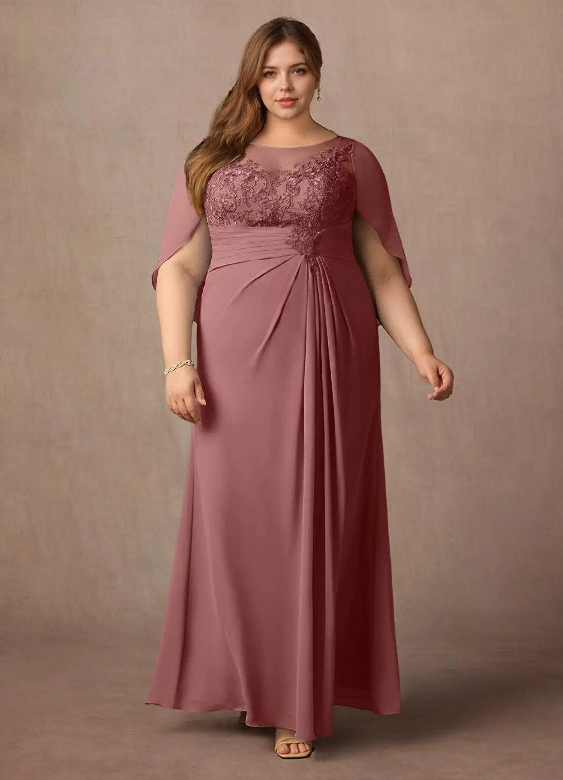 Augday Hera Mother of the Bride Dresses A-Line Lace Capelet Chiffon Dress Plus Size