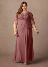 Augday Hera Mother of the Bride Dresses A-Line Lace Capelet Chiffon Dress Plus Size