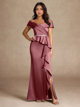 Augday Mermaid Off the Shoulder Stretch Satin Dress