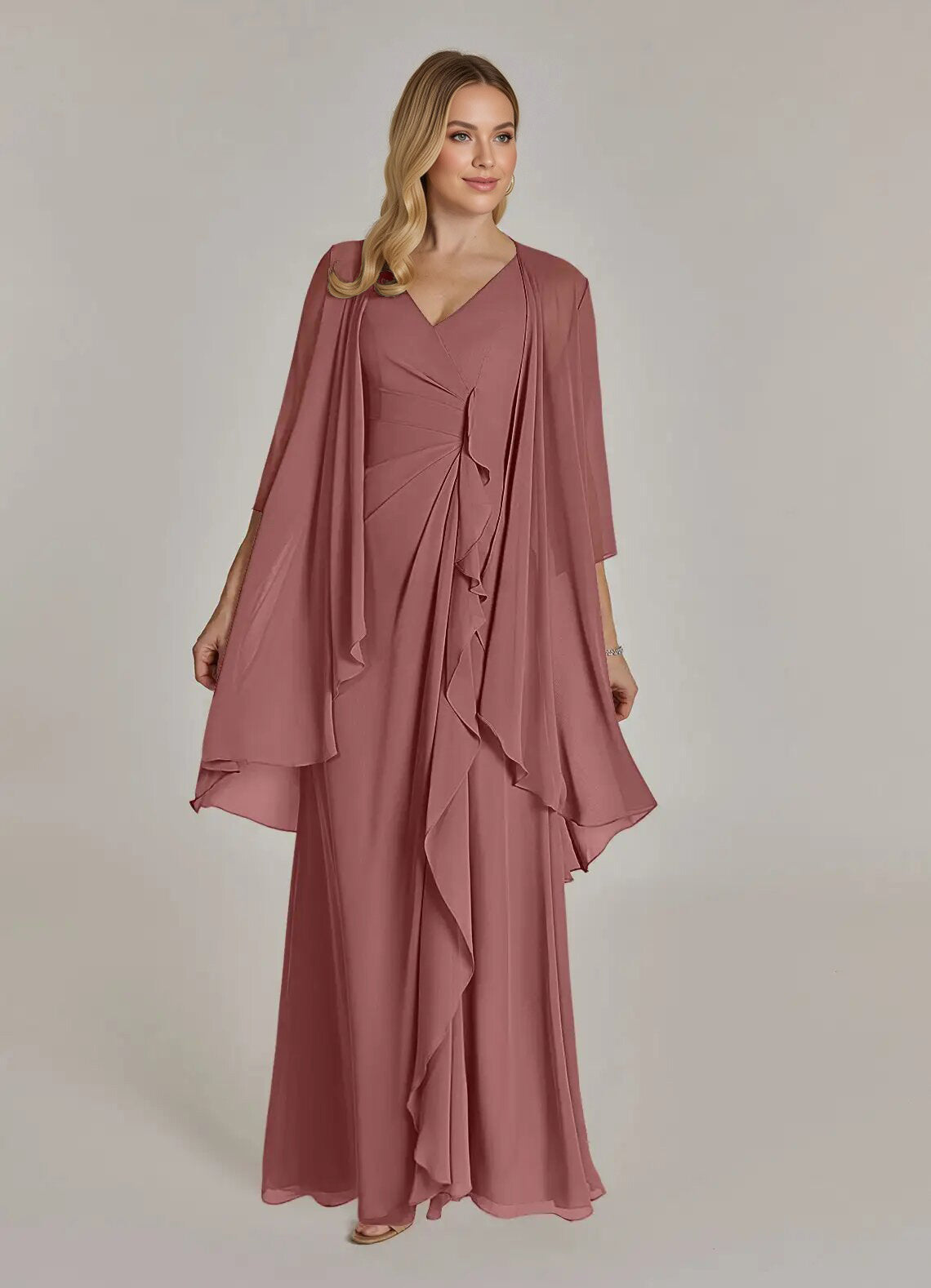 Augday Manuella A-Line V-Neck Pleated Chiffon Dress