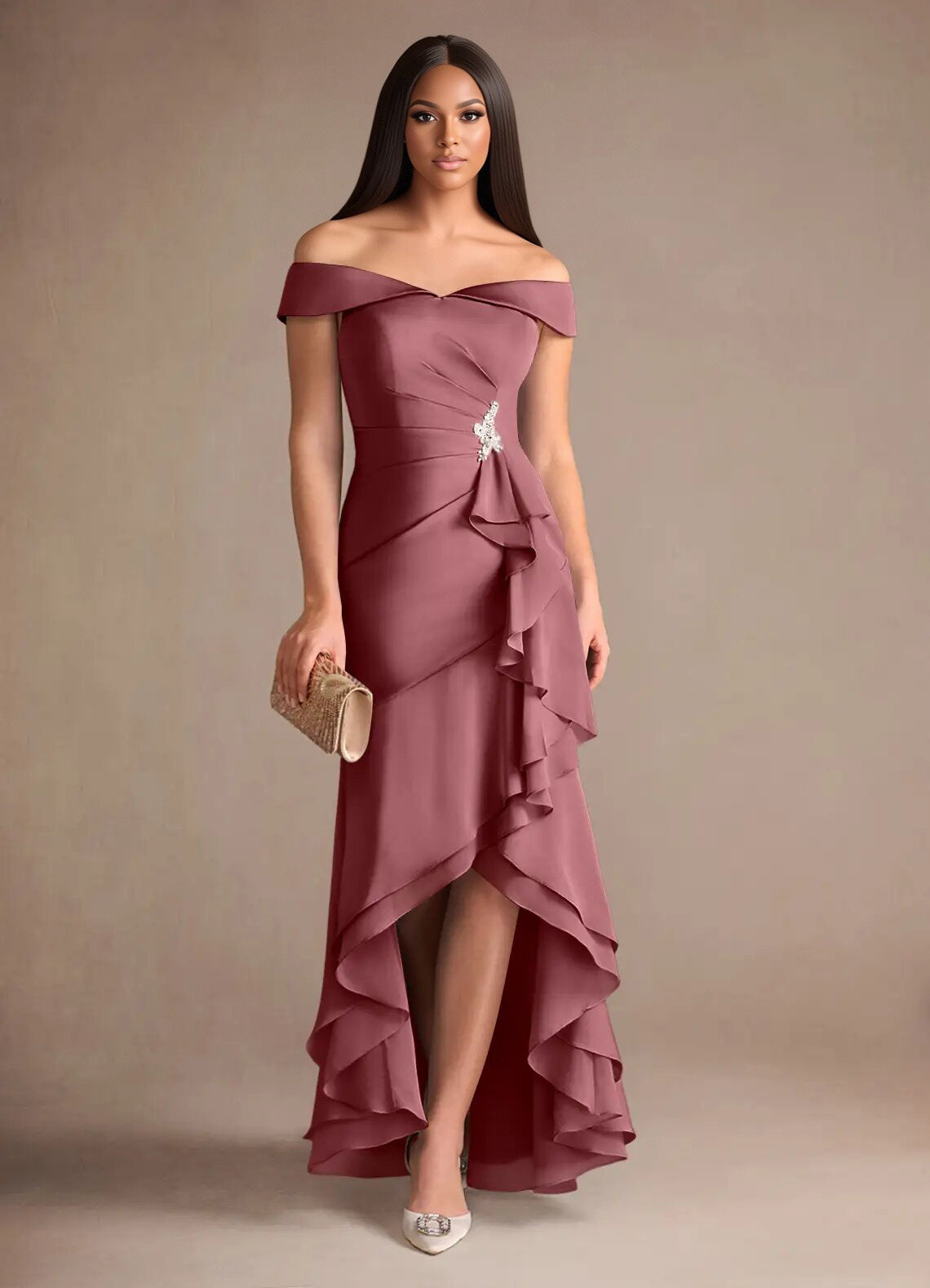Augday Billings Mermaid Off the Shoulder Stretch Satin Dress