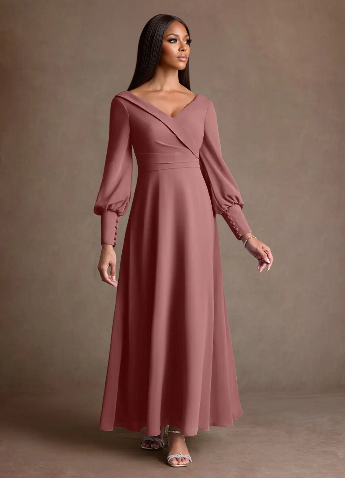 Augday Paterson A-Line Pleated Chiffon Dress
