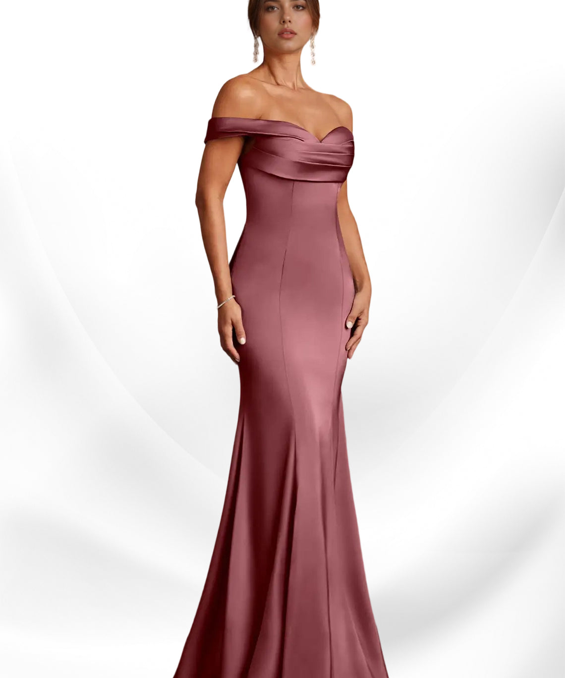 Augday  Mermaid Off the Shoulder Stretch Satin Dress