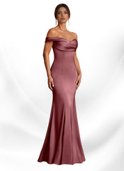 Augday  Mermaid Off the Shoulder Stretch Satin Dress