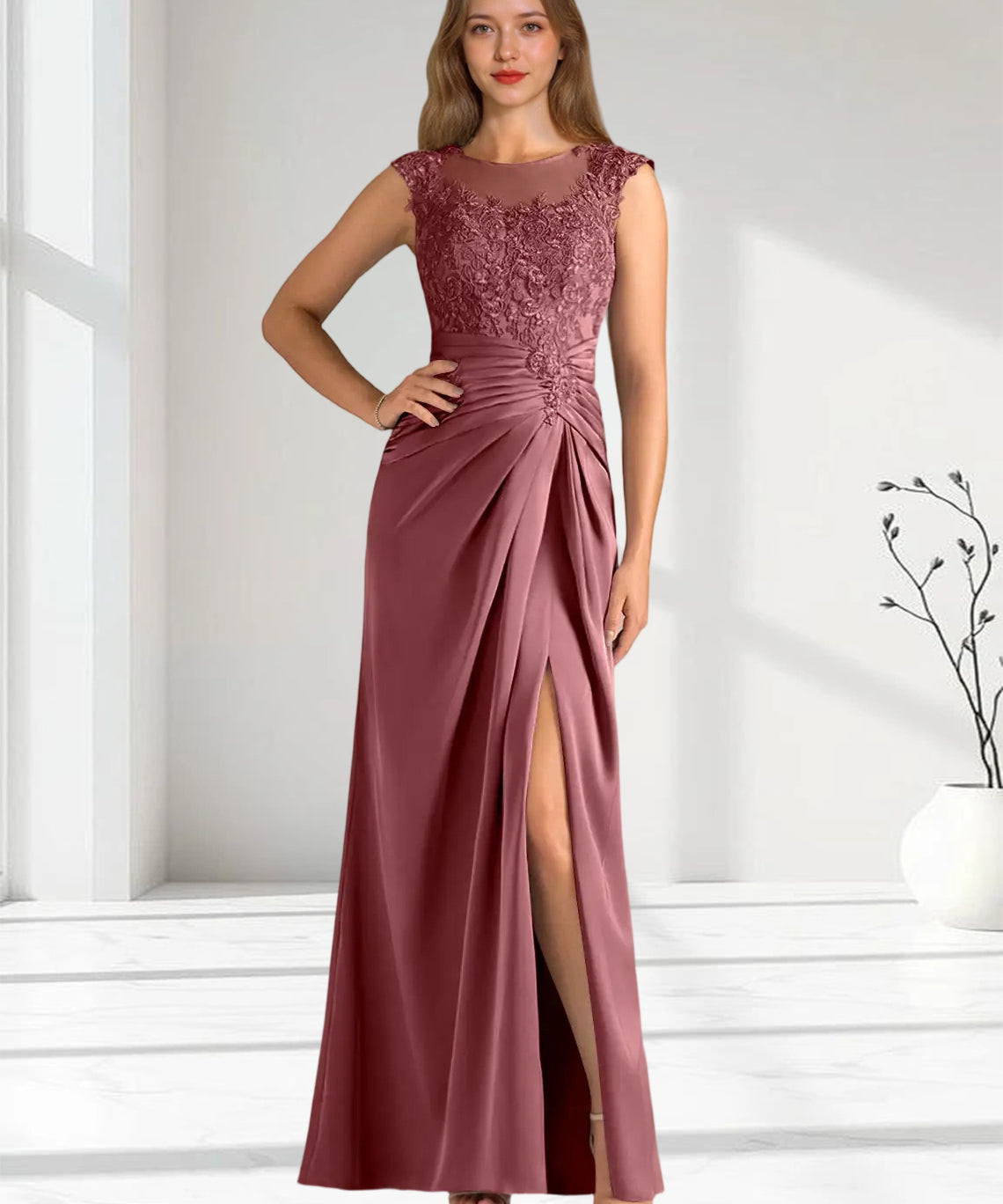 Augday Santa Barbara Sheath Pleated Stretch Satin Dress