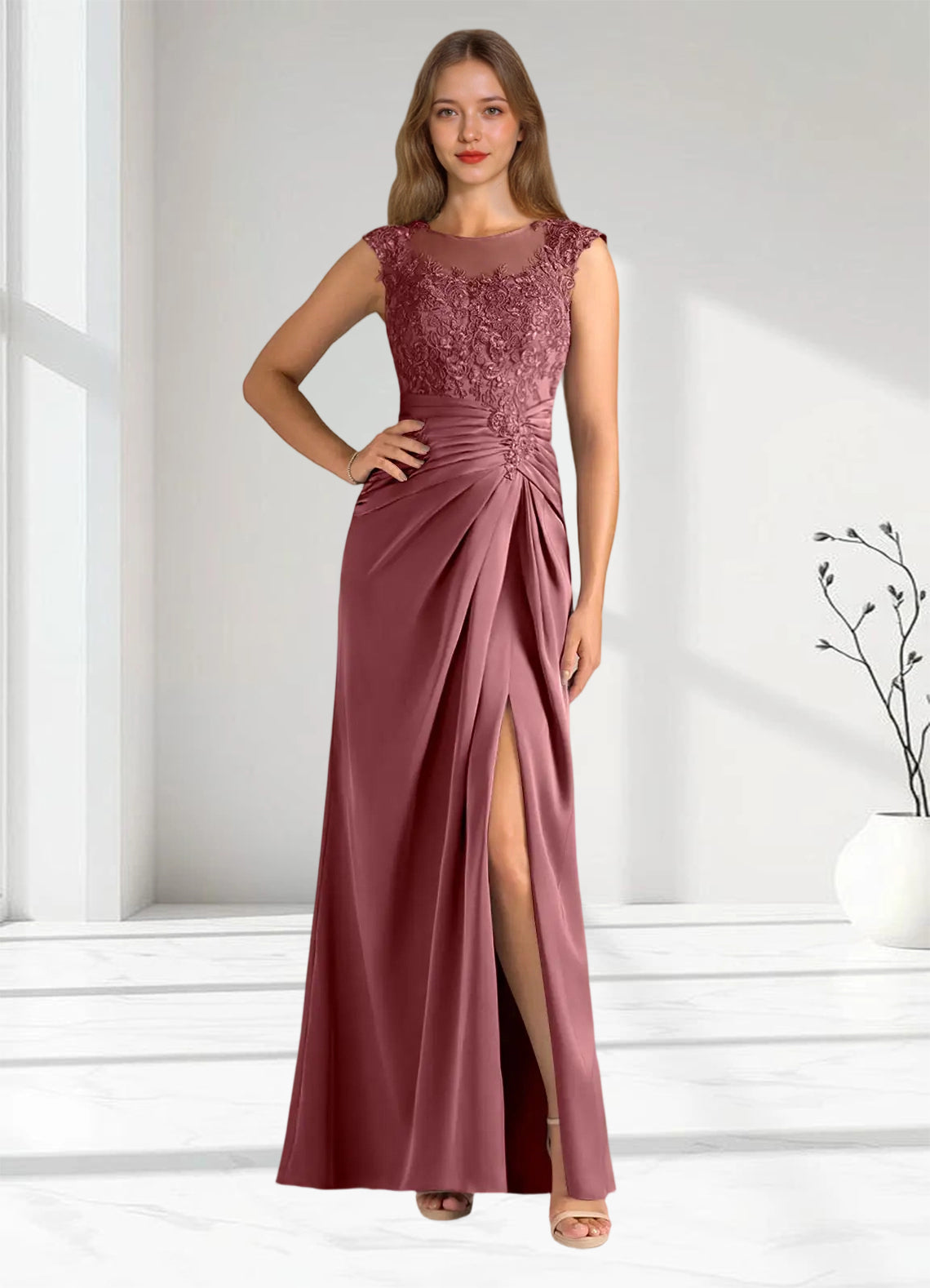 Augday Santa Barbara Sheath Pleated Stretch Satin Dress