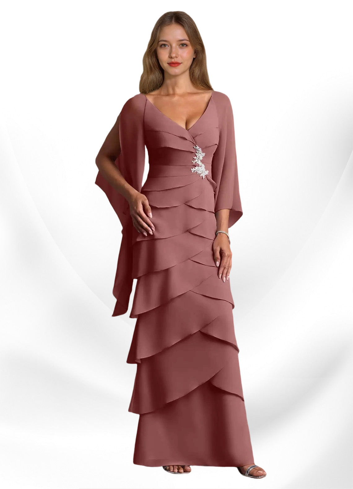 Augday Arabinda Sheath Ruched Chiffon Dress