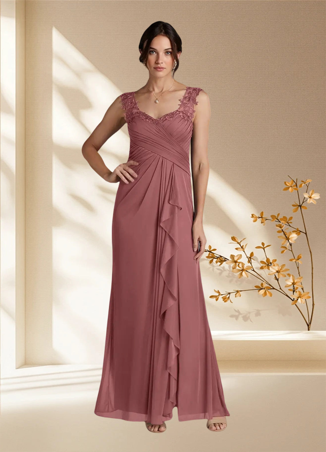 Augday Edelin A-Line Sweetheart Neckline Pleated Mesh Dress