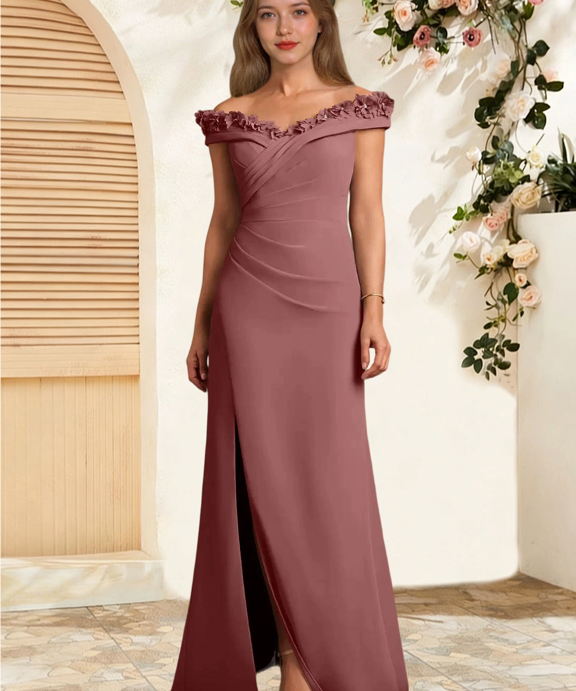 Augday Jettie Sheath Pleated Chiffon Dress