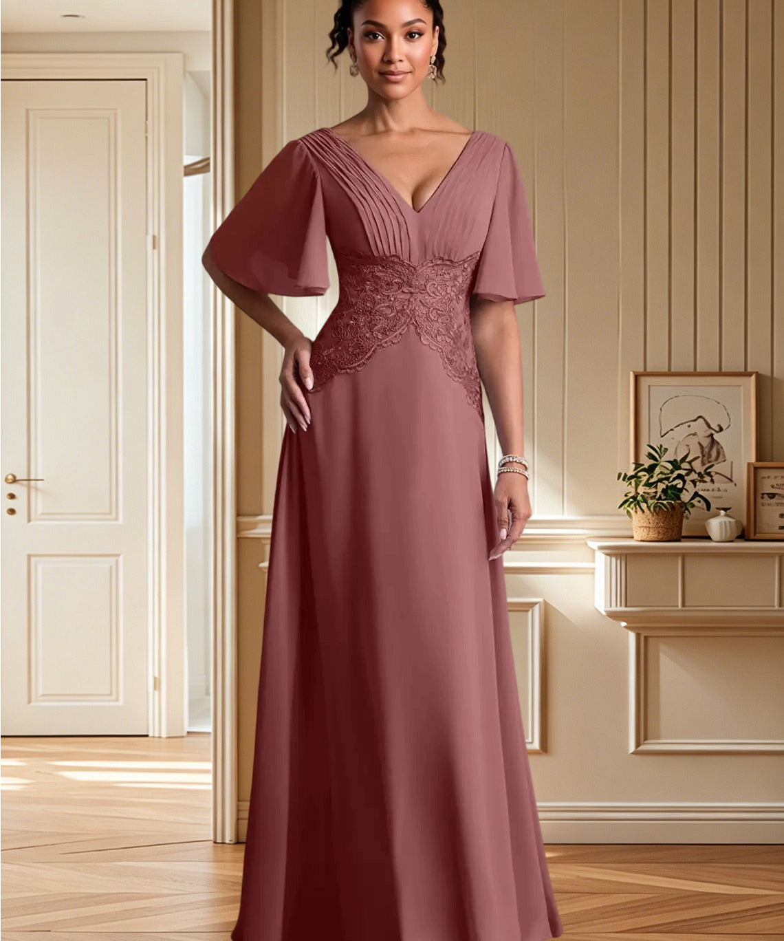 Augday Milliat A-Line Lace Chiffon Dress