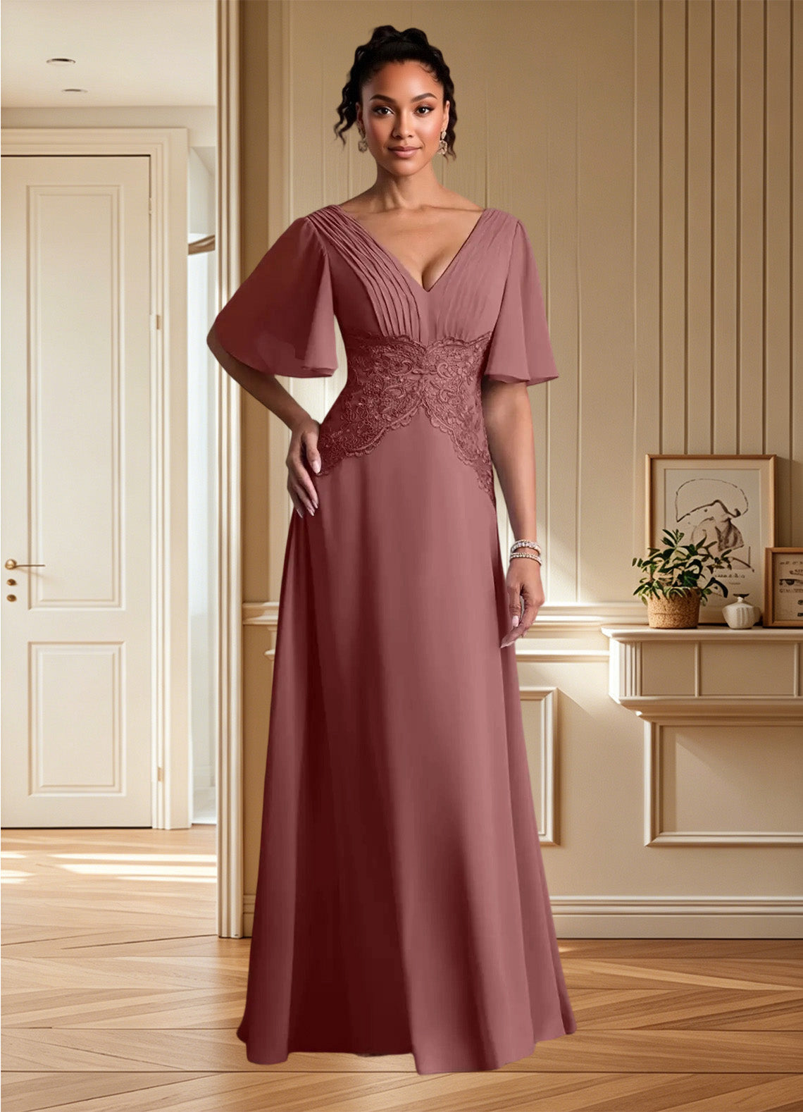 Augday Milliat A-Line Lace Chiffon Dress