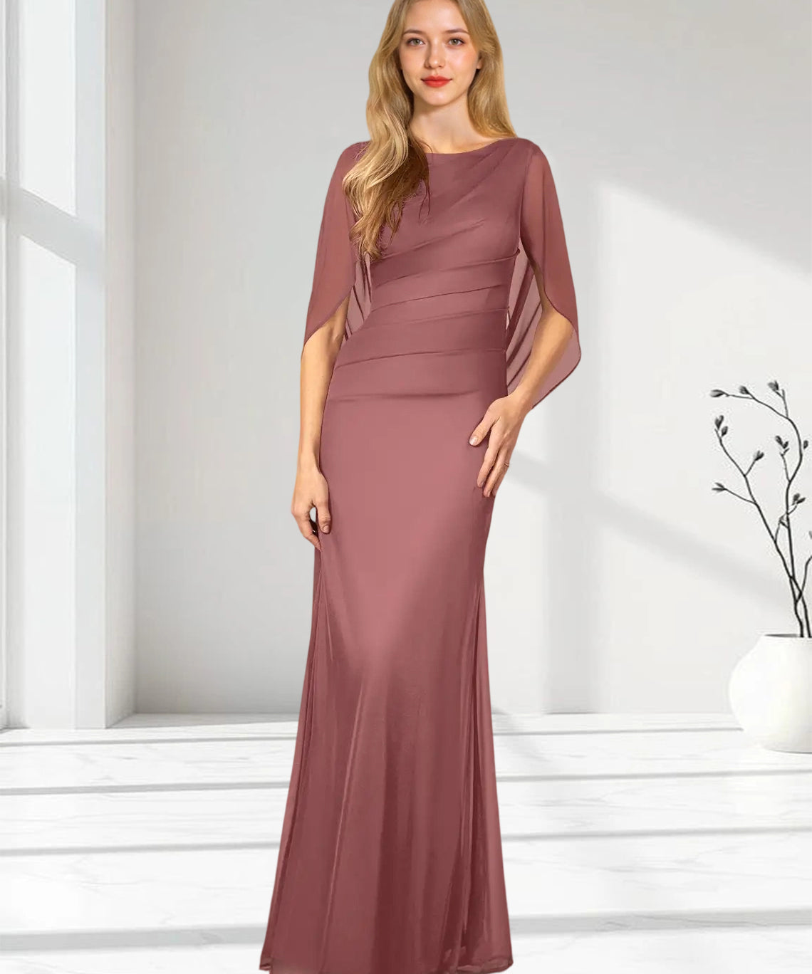 Augday Belladonna Mermaid Scoop Pleated Mesh Dress