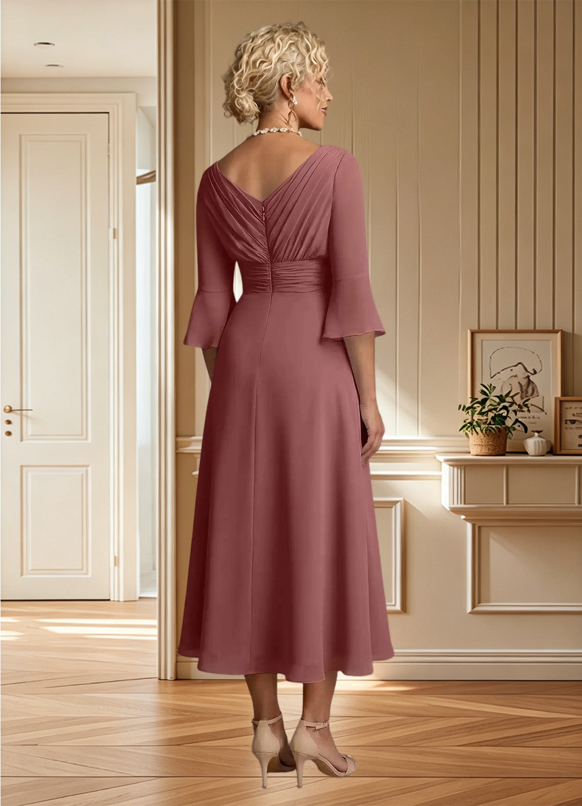 Augday Aerynne A-Line Pleated Chiffon Dress