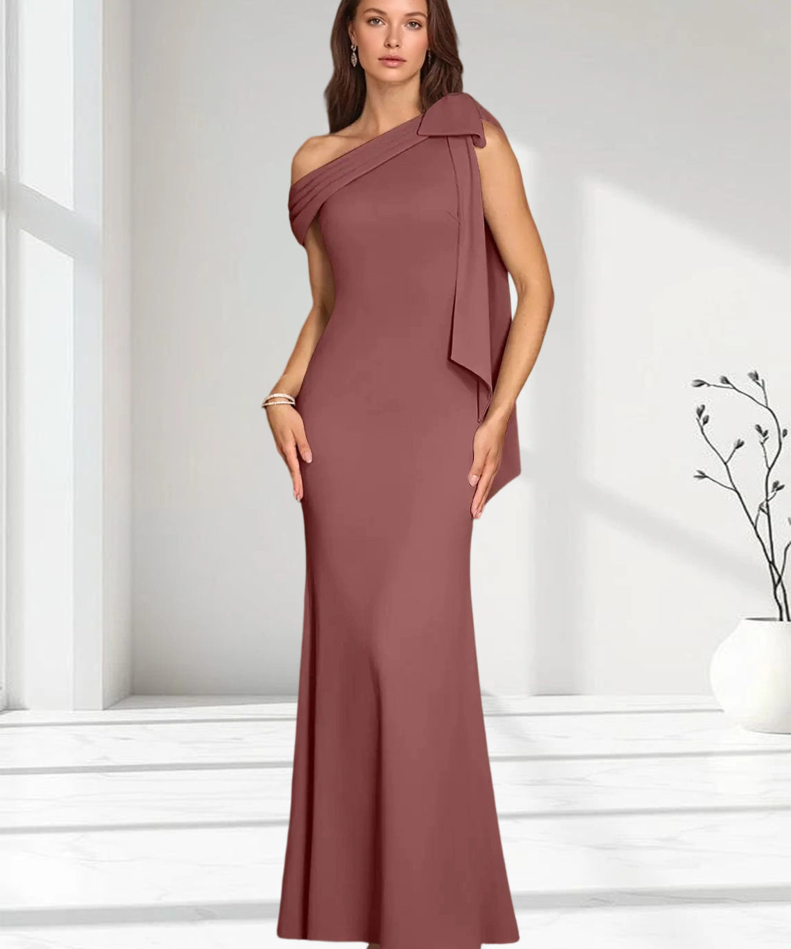 Augday Myers Mermaid Pleated Stretch Crepe Dress