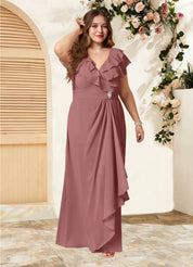 Augday Snapdragon A-Line V-Neck Ruched Chiffon Dress