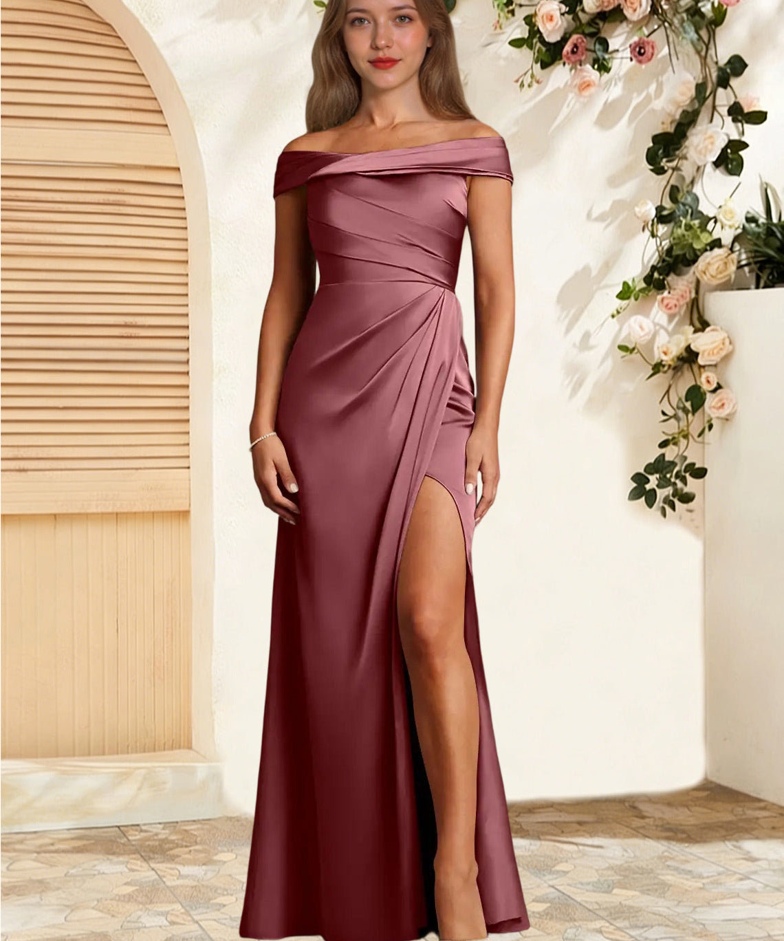 Augday Bedford Sheath Pleated Stretch Satin Dress