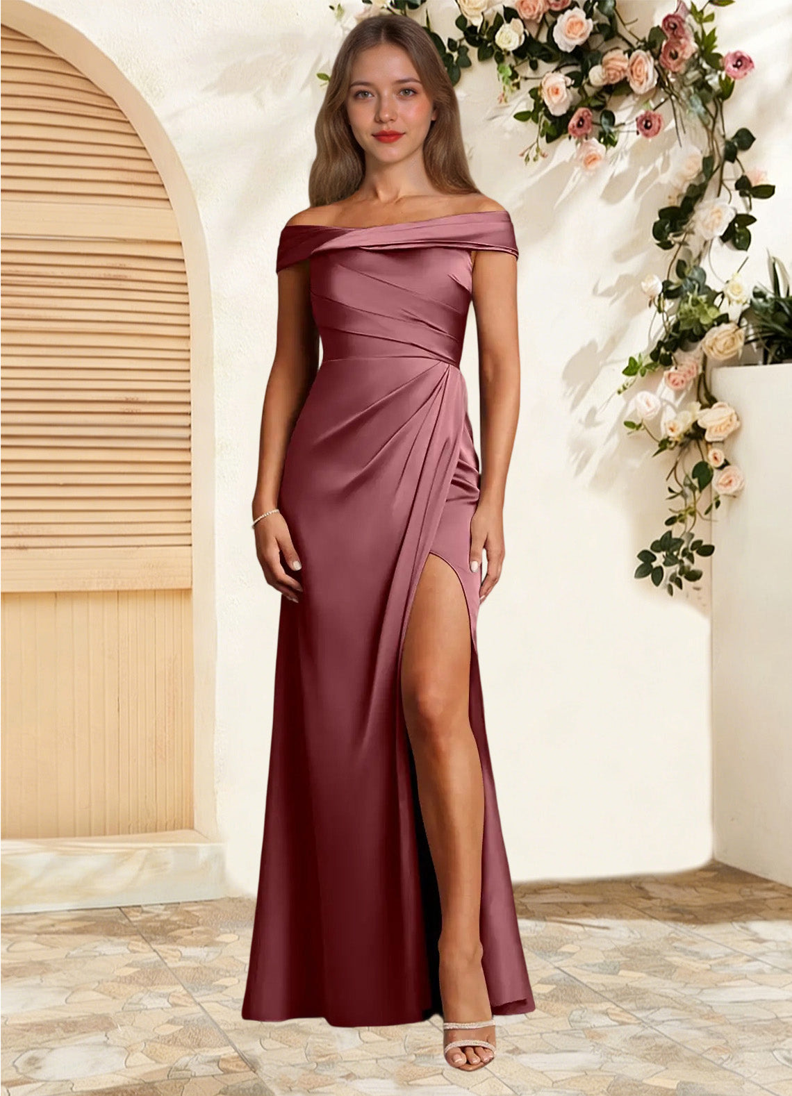 Augday Bedford Sheath Pleated Stretch Satin Dress
