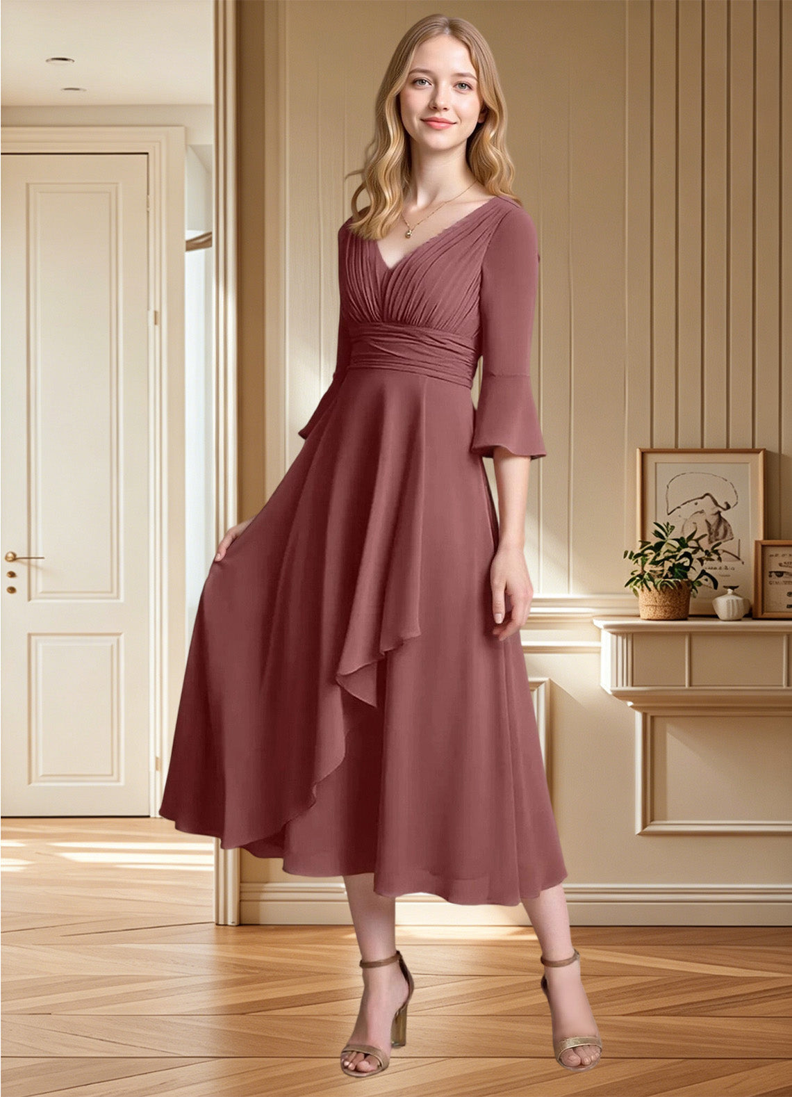 Augday Aerynne A-Line Pleated Chiffon Dress