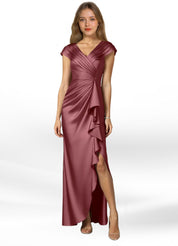 Augday Anderson A-Line Pleated Stretch Satin Dress