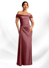 Augday Beah Sheath Off the Shoulder Stretch Satin Dress