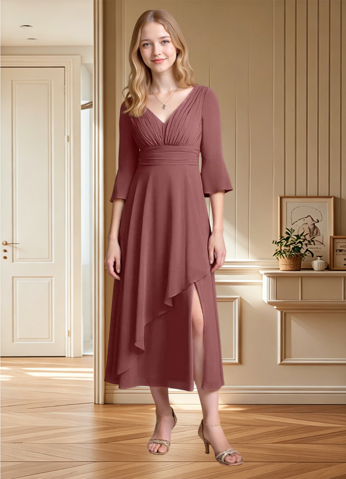 Augday Aerynne A-Line Pleated Chiffon Dress