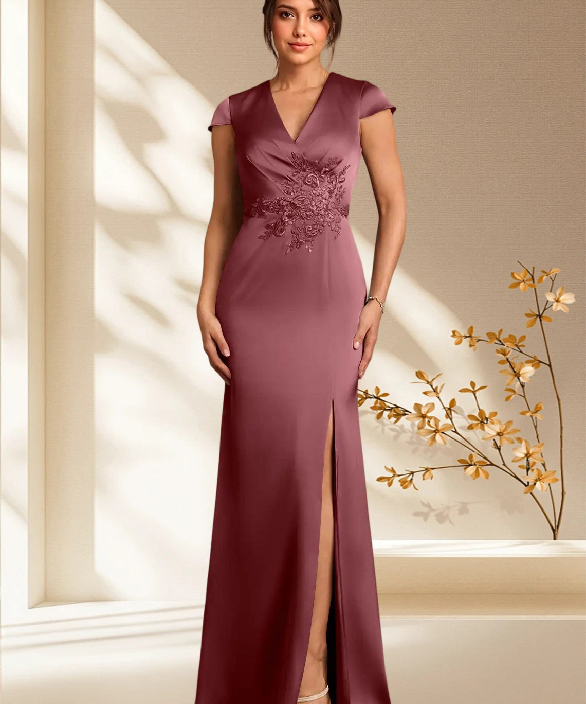 Augday Rilda Sheath Lace Stretch Satin Dress