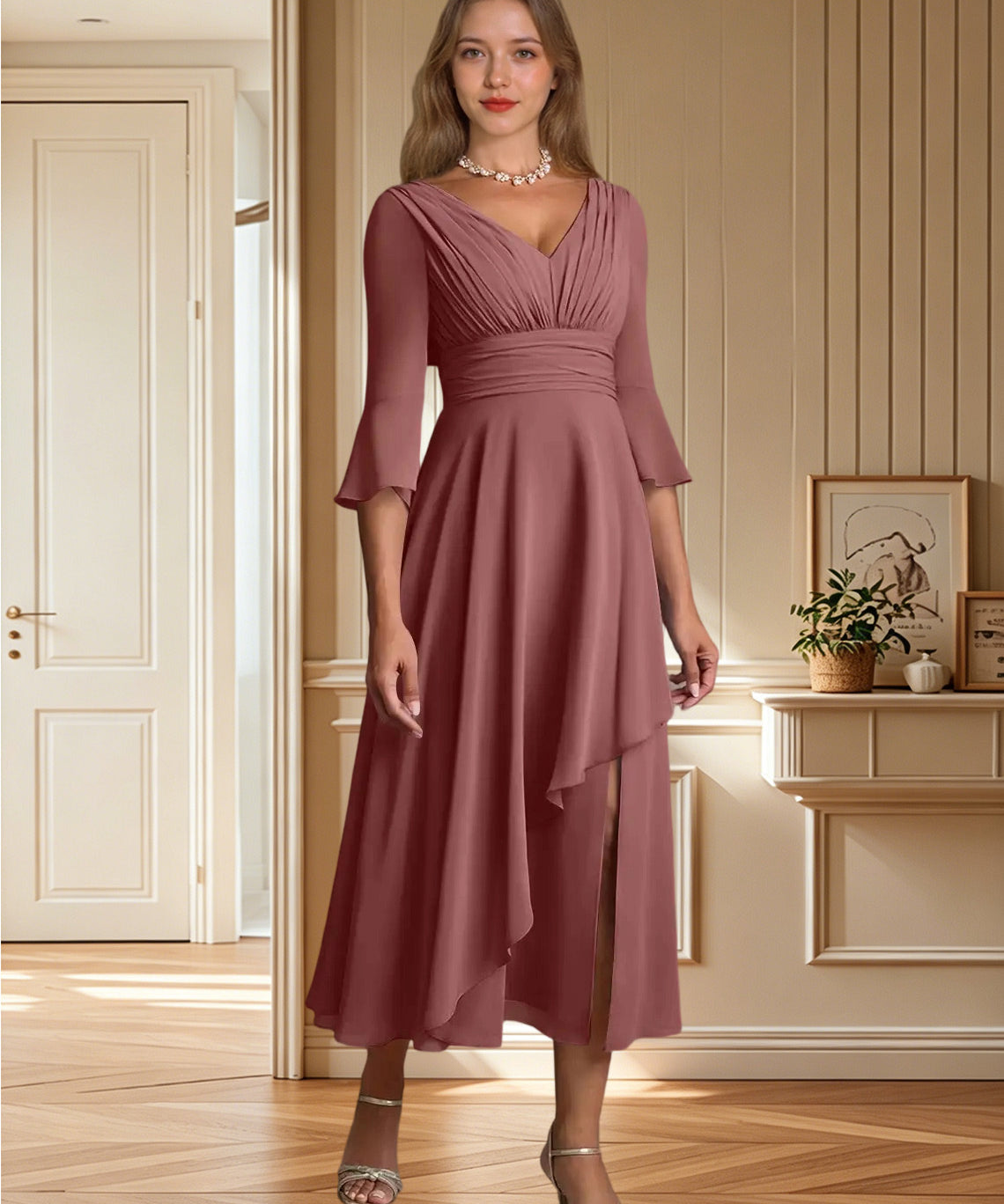 Augday Aerynne A-Line Pleated Chiffon Dress