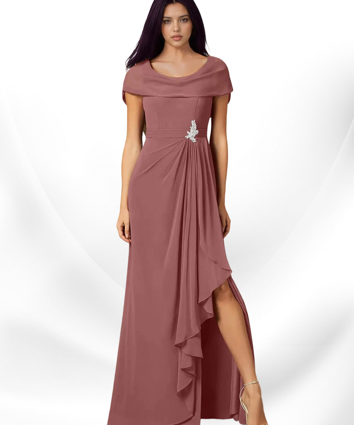 Augday Mary A-Line Side Slit Chiffon Dress