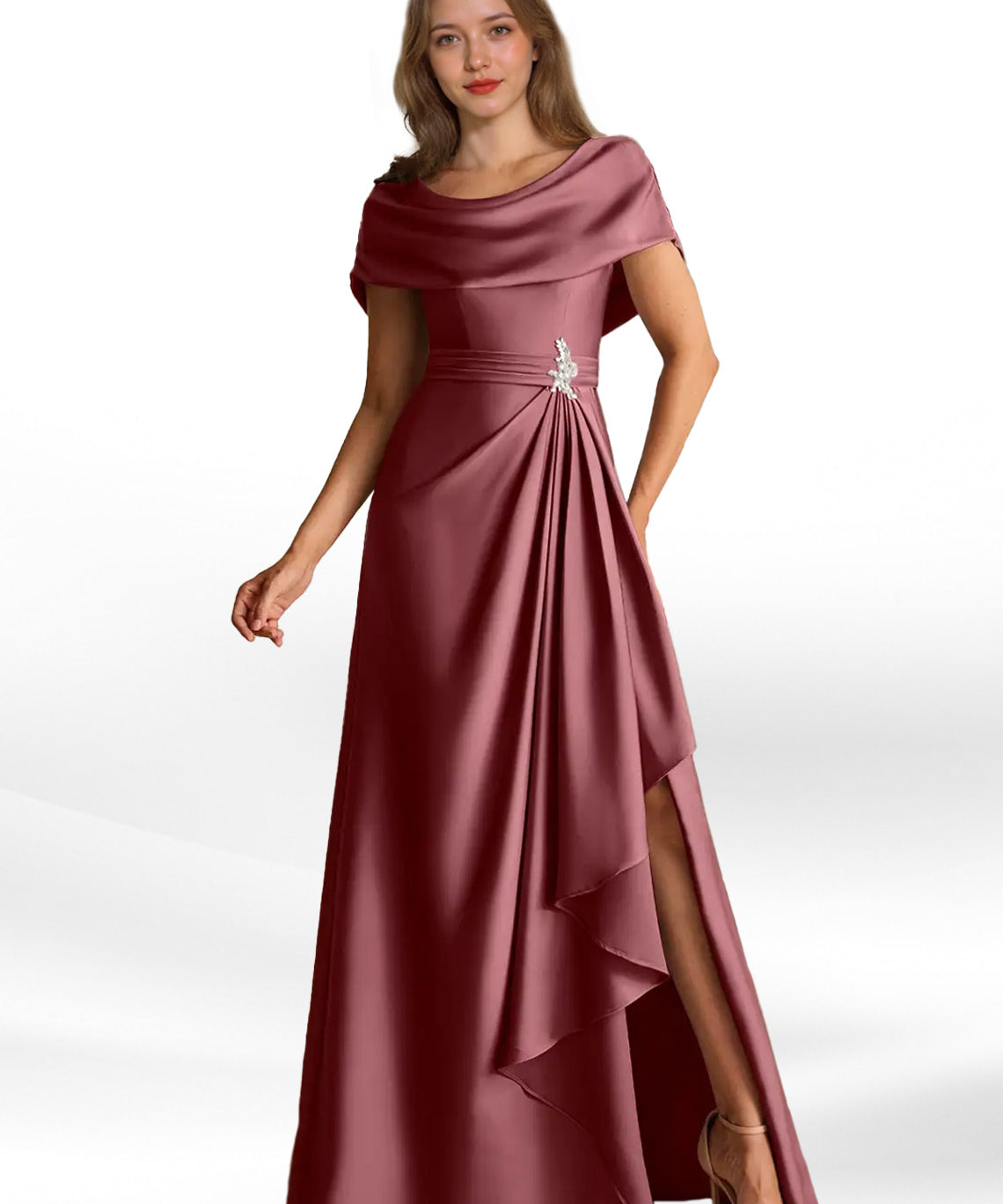 Augday Branford A-Line Pleated Stretch Satin Dress