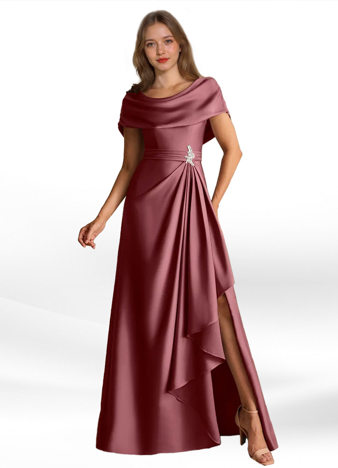 Augday Branford A-Line Pleated Stretch Satin Dress