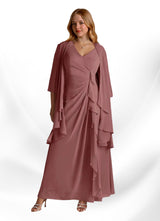 Augday Manuella A-Line V-Neck Pleated Chiffon Dress