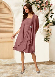 Augday Olivia A-Line Square Neckline Pleated Chiffon Dress