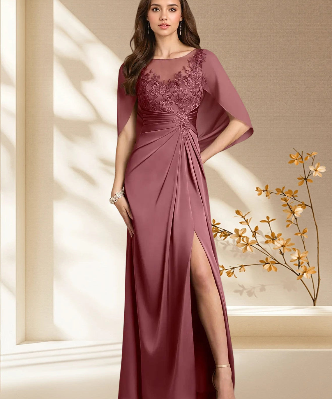 Augday Hera A-Line Lace Stretch Satin Dress