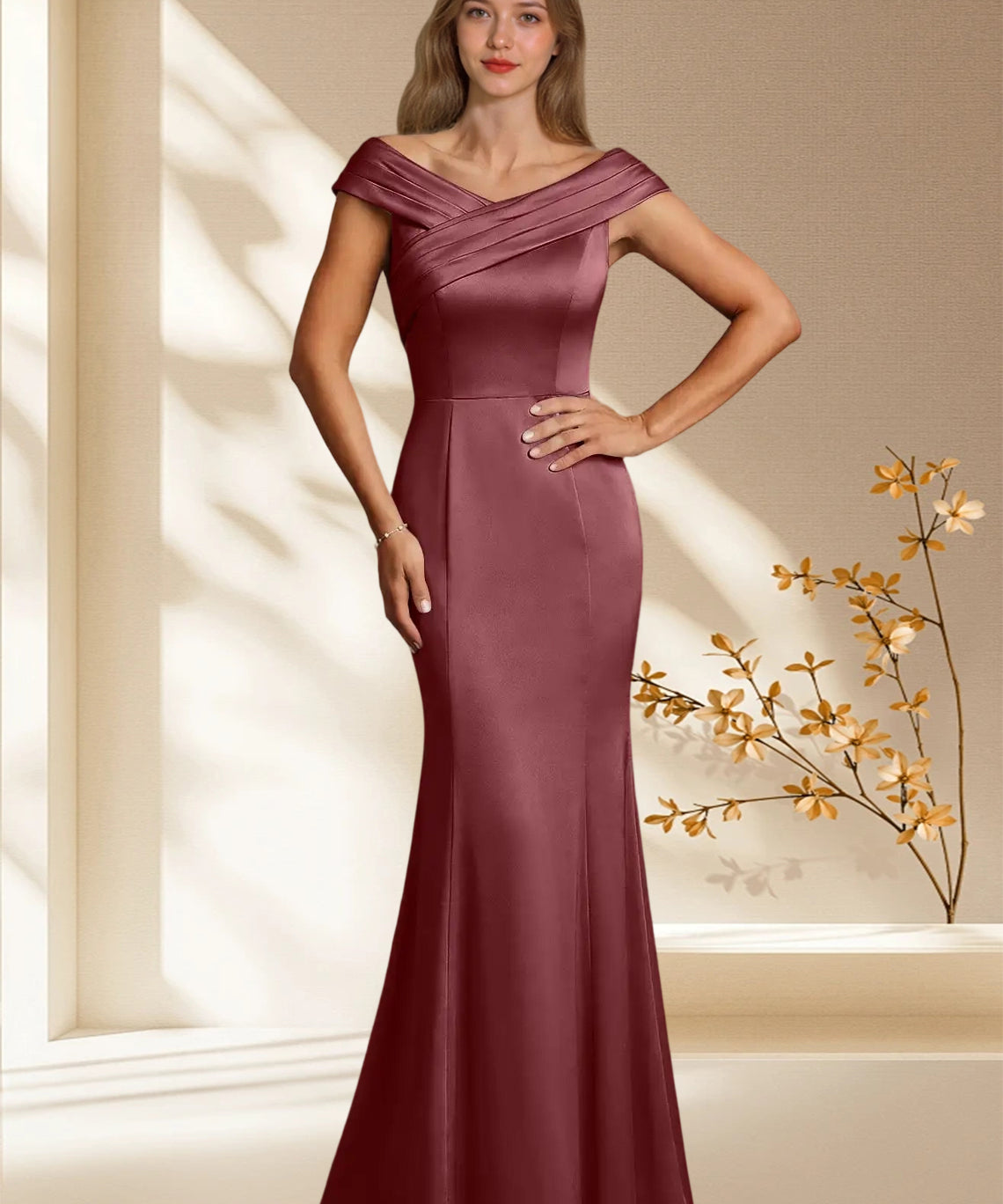 Augday Aberdeen Sheath Pleated Stretch Satin Dress