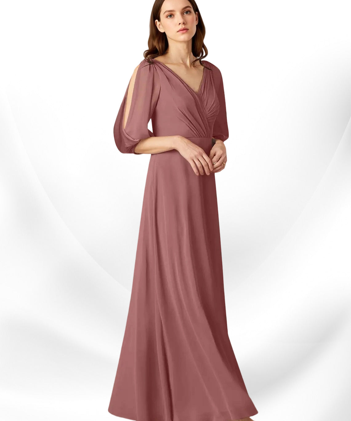 Augday Bronwyn A-Line V-Neck Ruched Chiffon Dress