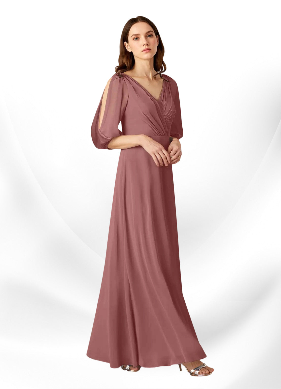 Augday Bronwyn A-Line V-Neck Ruched Chiffon Dress