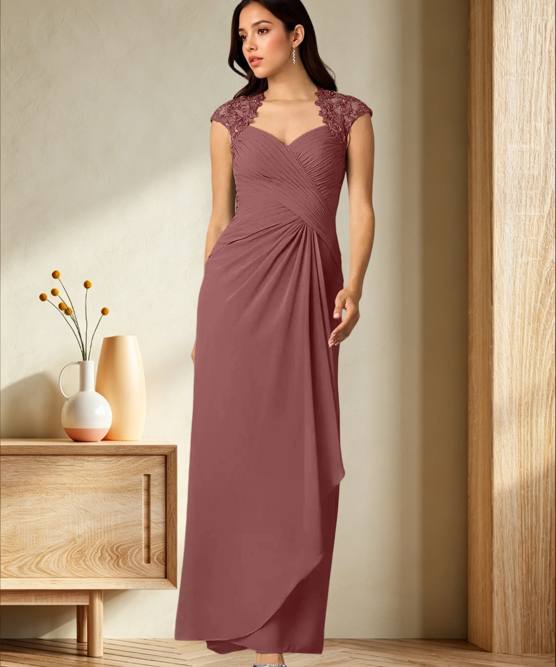Augday Birdie A-Line Queen Anne Sequins Chiffon Dress