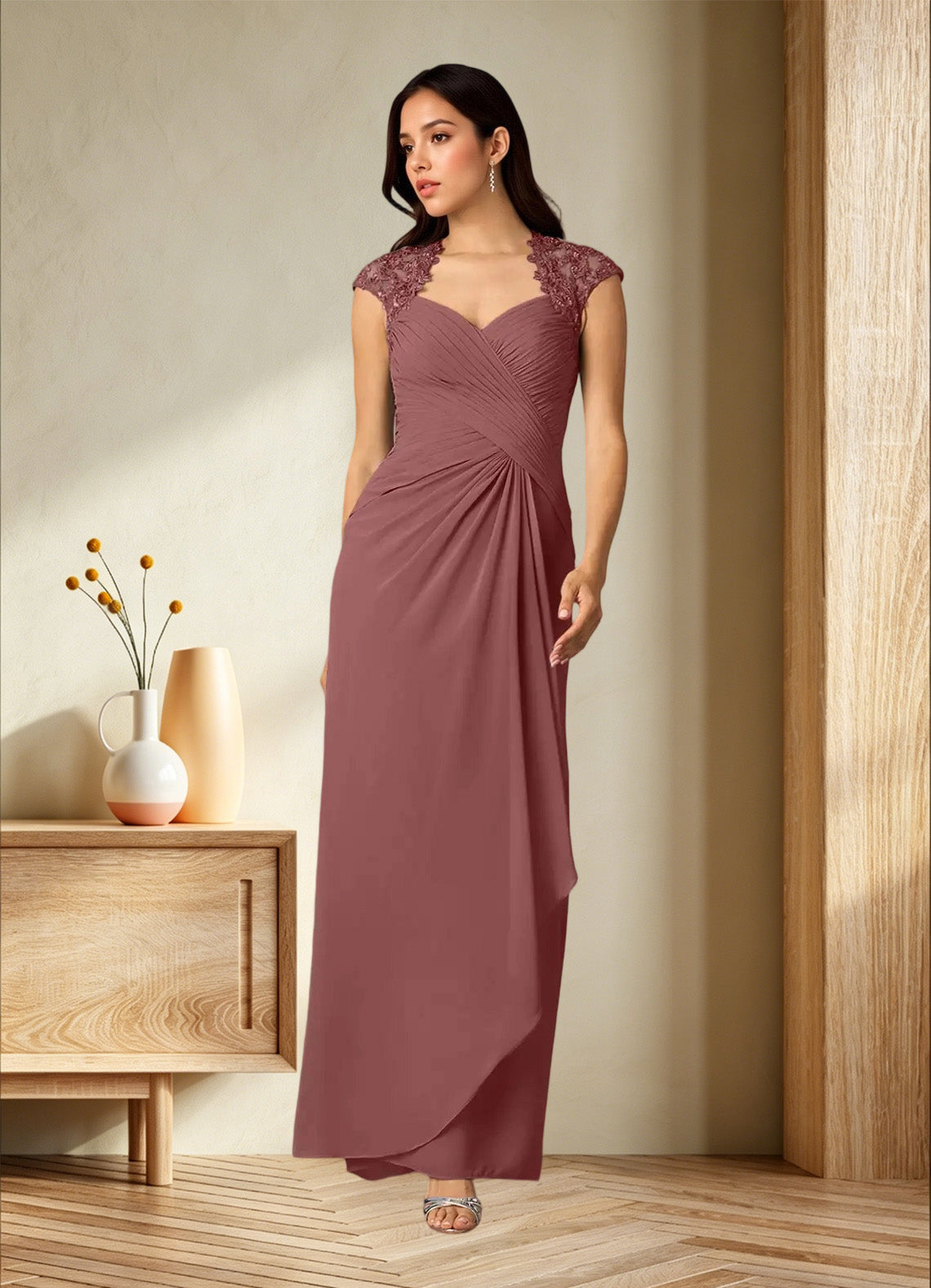 Augday Birdie A-Line Queen Anne Sequins Chiffon Dress