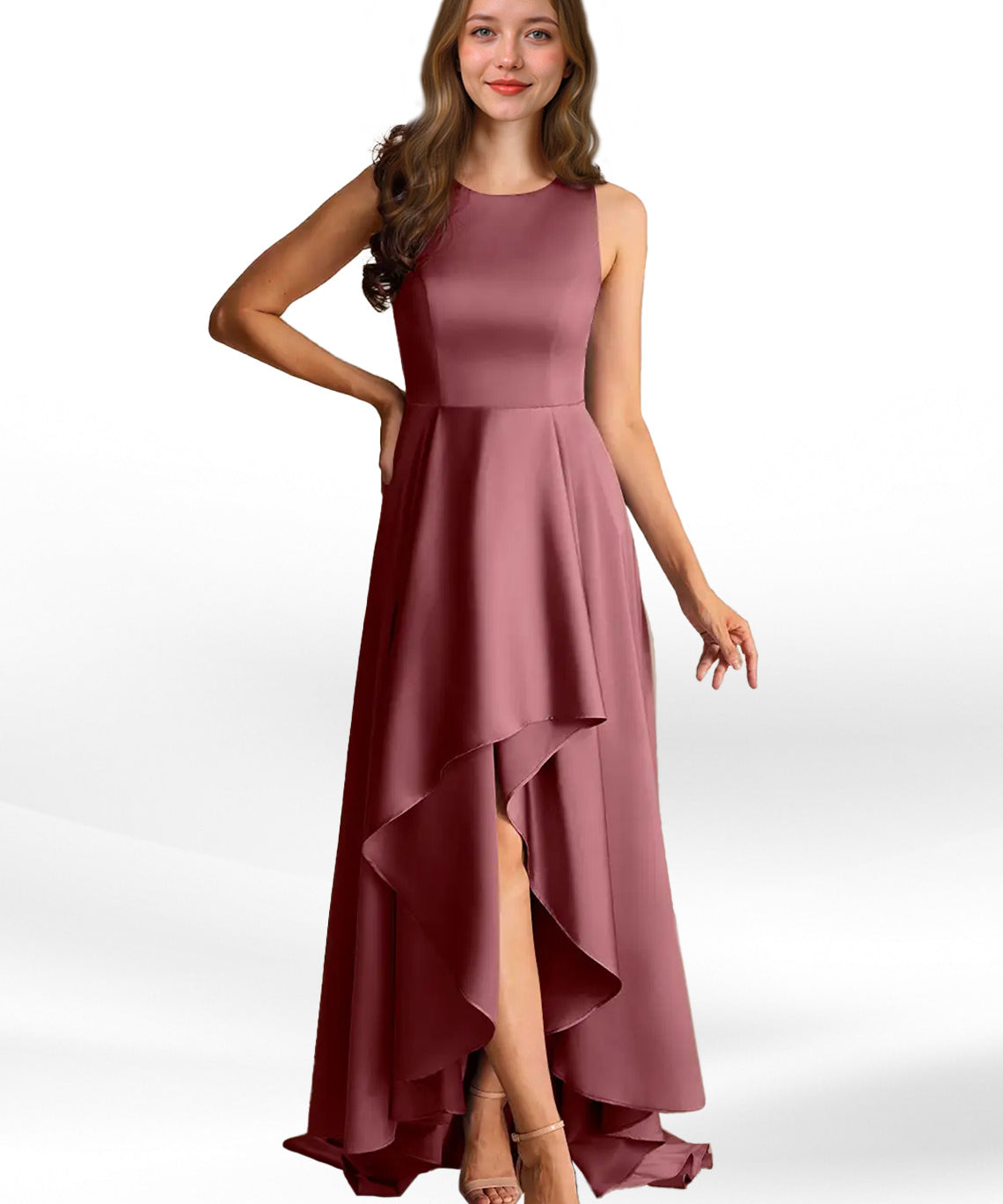 Augday Niles A-Line Trains Stretch Satin Dress