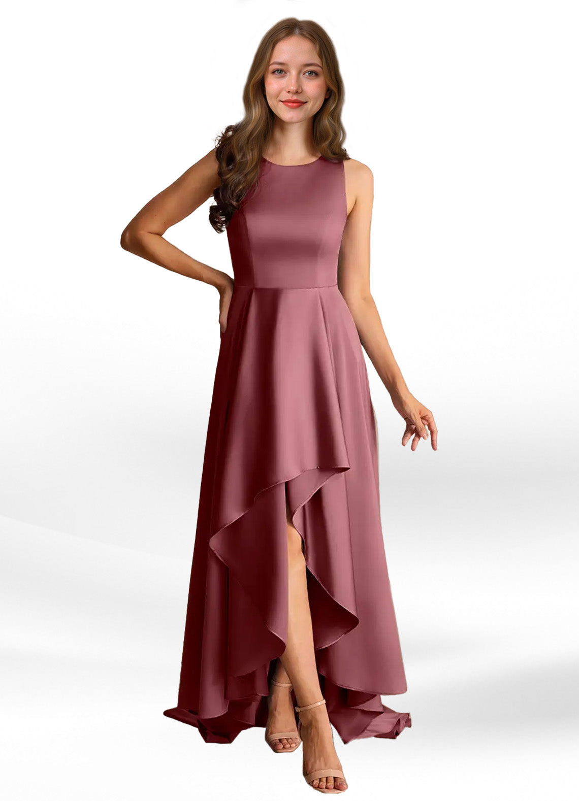 Augday Niles A-Line Trains Stretch Satin Dress
