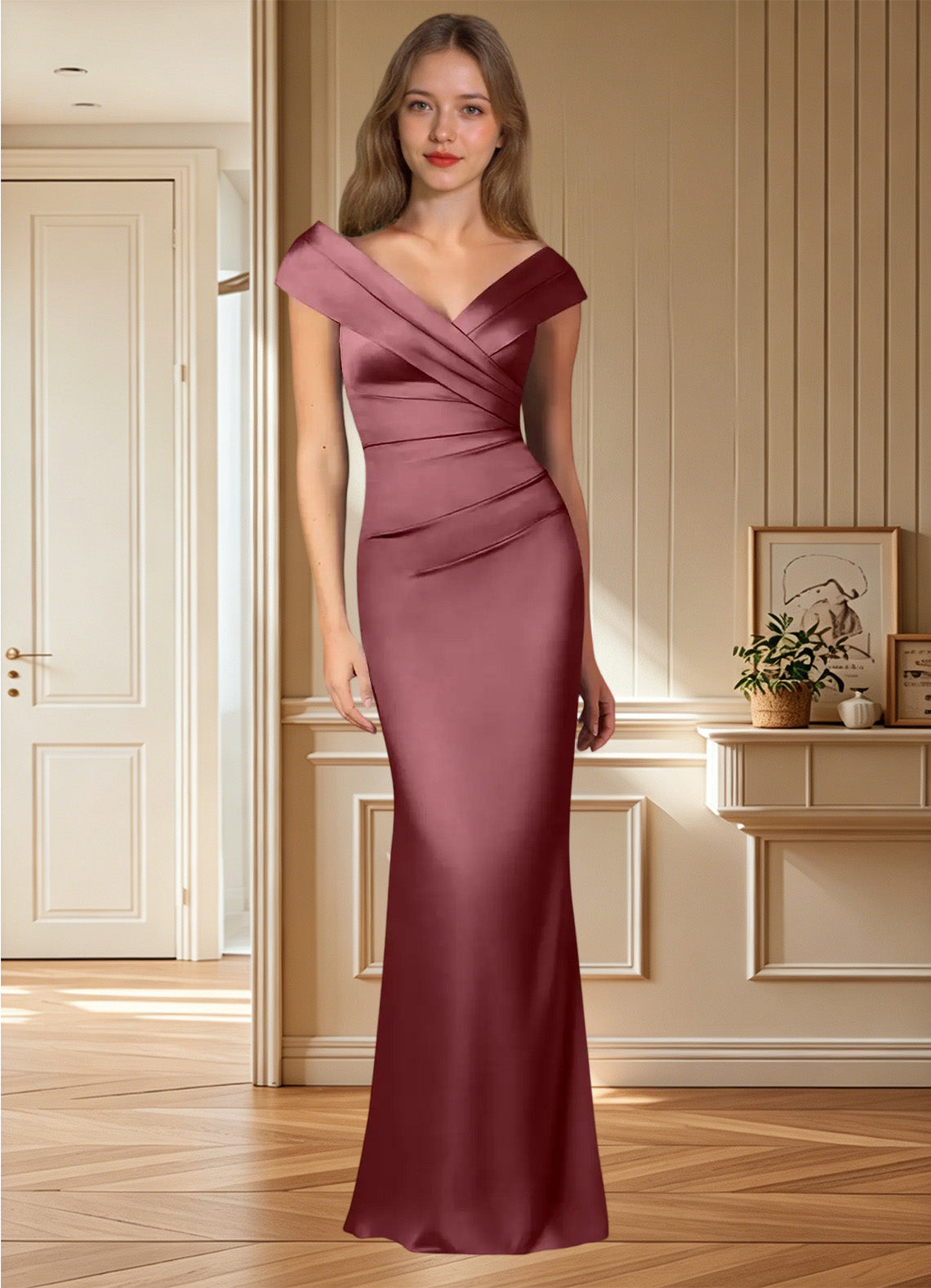 Augday Ludlow Mermaid Pleated Stretch Satin Dress